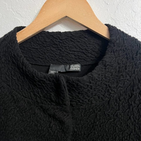 Eileen Fisher Crinkle Knit Cotton Nylon Stretch Jacket Snap Buttons Small Black - Picture 5 of 6